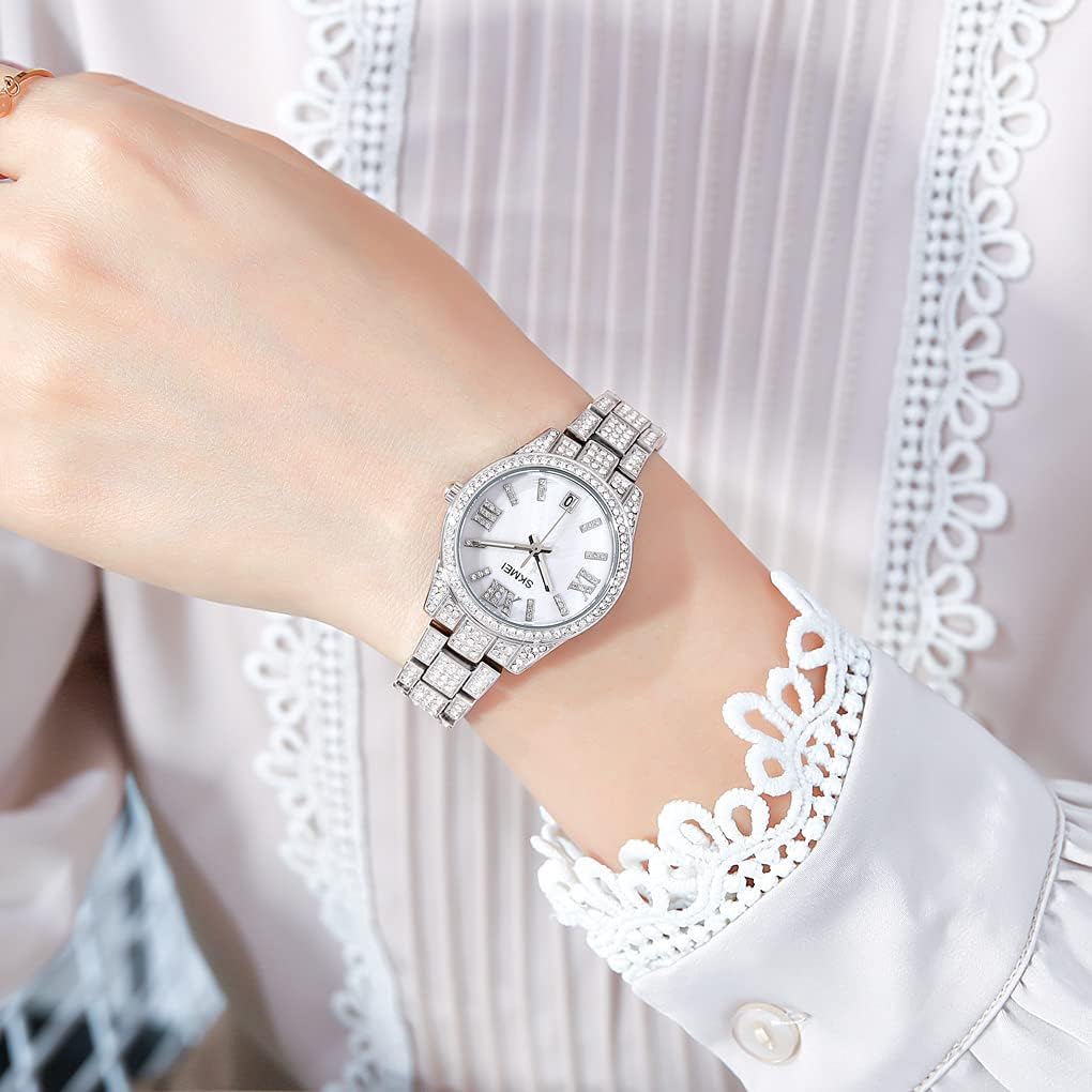 SKMEI Lady Watches for Women Female Bling Dress Fashion Luxury Diamond Business Casual Analog Quartz Waterproof Stainless Steel Wristwatches Gifts - Image 4